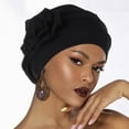 thumbnail image 2 of Yigetop Bonnet Ethnic Bohemian Floral Hair Cover Wrap Turban Headwear Turban Cap for Women Cancer Head Hat Cap Hijab Scarf for Women Black One Size, 2 of 4
