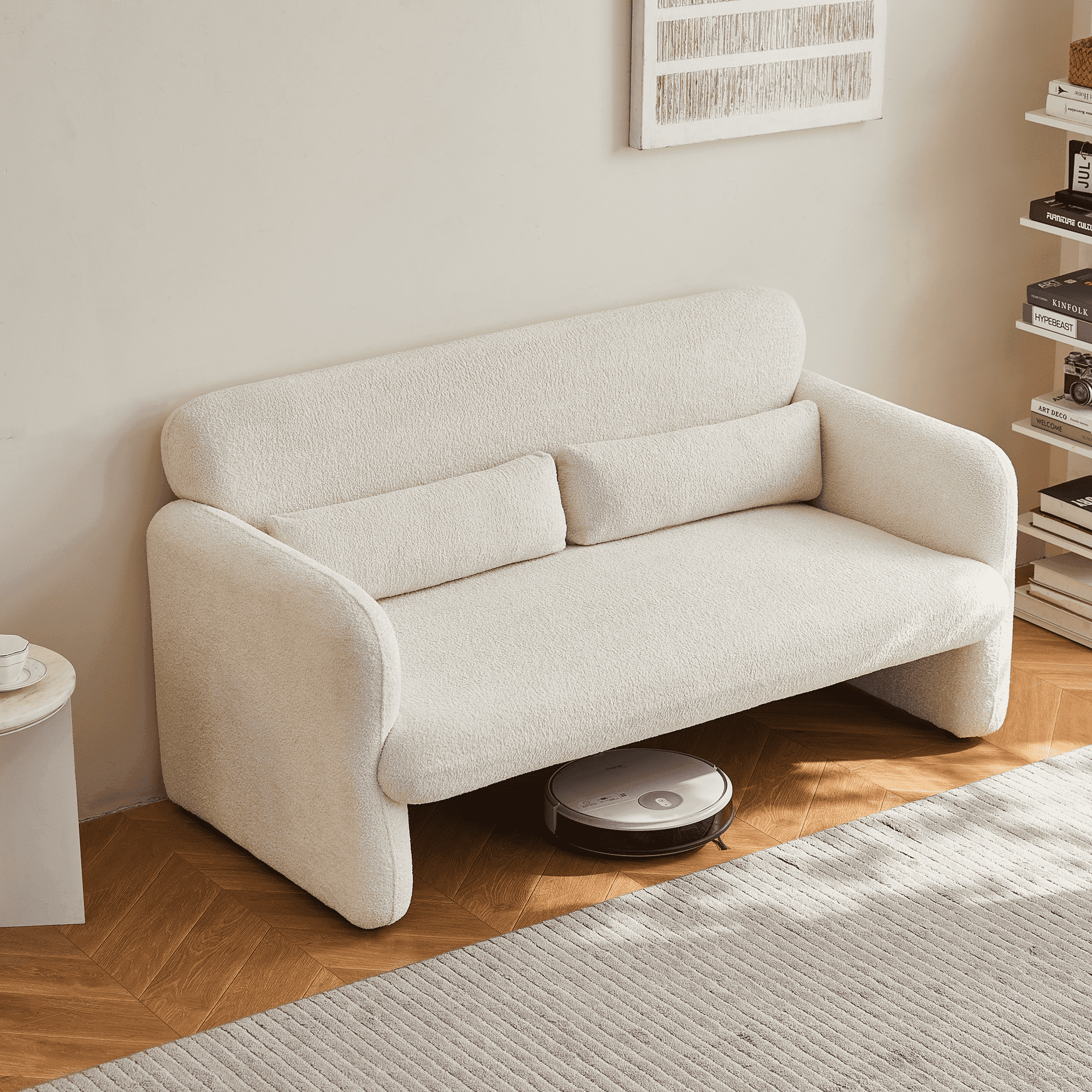 MAYEERTY 59"Velvet Fabric Sofa, Modern Loveseat Furniture with Support Pillow for Apartment, Office, Living Room & Bedroom, Tool-Free Assembly.
