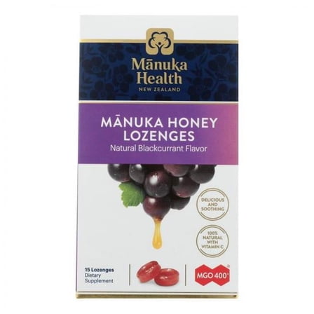 Manuka Health MGO 400  Manuka Honey Lozenges, Blackcurrant, 15 Lozenges