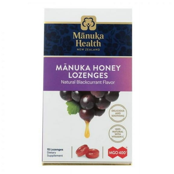 Manuka Health MGO 400 Manuka Honey Lozenges, Blackcurrant, 15 Lozenges