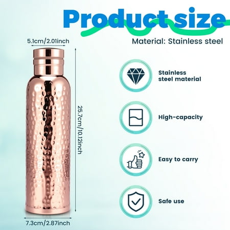 

Ikoopy Hammered Water Bottle 620ml Water Vessel Double Layer Hammered Bottle with Cleaning Brush Leakproof and Portable for Home Travels