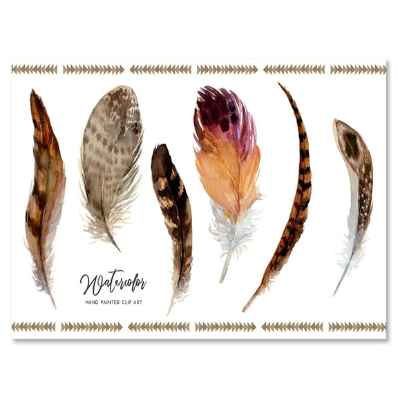 Designart ' Exotic Vibrant Boho Watercolor Feathers ' Bohemian & Eclectic Canvas Wall Art Print