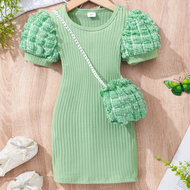 Robe Légère à Manches Courtes et Col Rond pour Filles, Couleur Unie, pour Petites et Moyennes Tailles