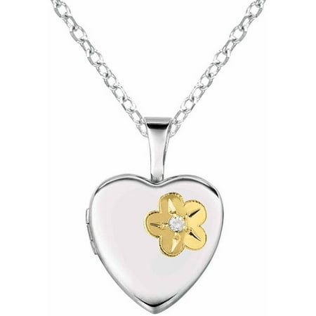Diamond Accent Sterling Silver Heart-Shaped Locket & Flower Pendant