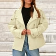 thumbnail image 4 of RYRJJ Womens Short Trench Coat Oversized Double Breasted Stand Collar Cropped Jacket Fall Fashion Casual Work Outerwear(Off-White,L), 4 of 8