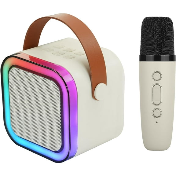 IQ Sound Mini Karaoke Bluetooth Speaker Wireless Microphone, RGB Lights, Voice Effects IQ-708K White