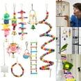ODOMY 10 Pcs Parrot Toys Big Parrots Chewing Natural Wood with Bells