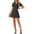 thumbnail image 2 of INSPIRE CHIC Vestido de Mujer de Manga Corta con Botones, Estilo Vintage, Cuello de Solapa, Vestidos de Denim XL Negro Gris, 2 of 6