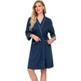 thumbnail image 1 of Womens Robe Knee Length Cotton Kimono Bathrobes Lightweight Robe Female Loungewear Soft House Sleepwear S-XXL, 1 of 6