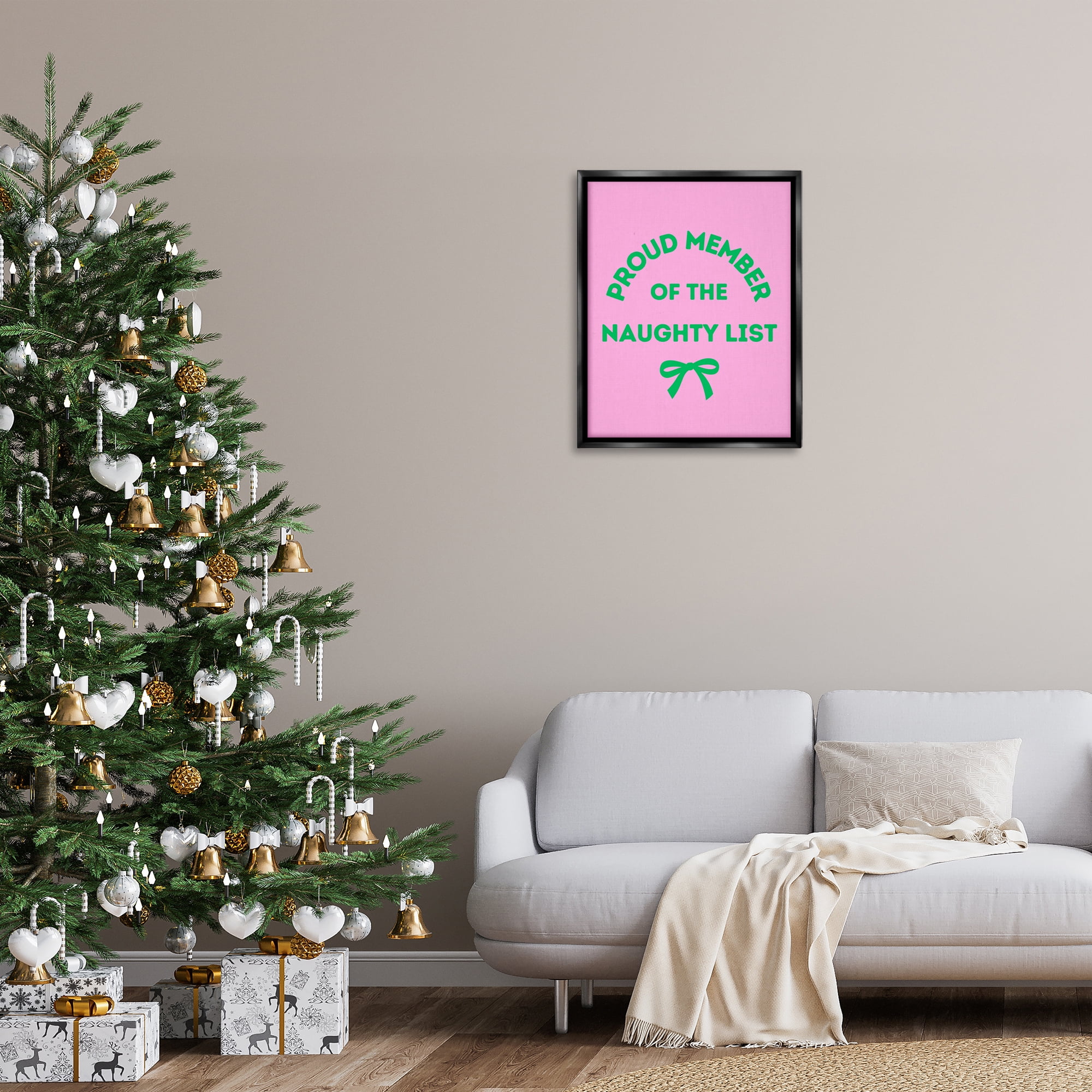 Stupell Industries Proud Member Naughty List Holiday Painting Black Floater Framed Canvas Art Print Wall Art, 25 x 31