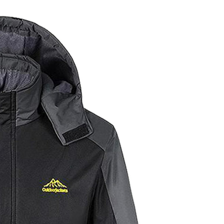 YODETEY Men'S Mountain Waterproof Ski Jacket Windproof Rain Jacket Winter  Warm Snow Coat with Removable Hood Black 12(XXL)