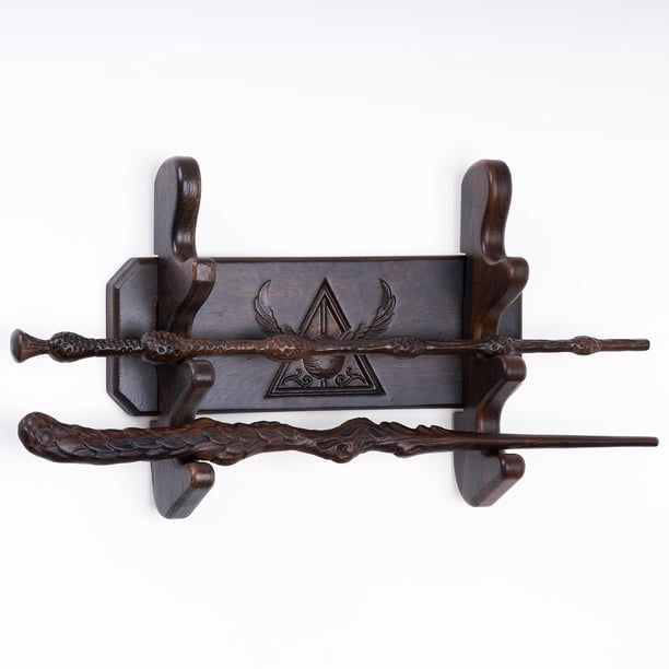 Soporte de Madera Artesanal para Varitas Mágicas de 3 Niveles en Color Negro