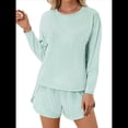 thumbnail image 2 of Conjuntos de Pijama para Mujer, Conjuntos de Dos Piezas A Rayas, Top de Larga y Pantalones Cortos con Abertura, Ropa de Dormir Estampada, Pijamas Cómodos. Verde S, 2 of 9