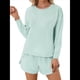 thumbnail image 2 of Conjuntos de Pijama para Mujer, Conjuntos de Dos Piezas A Rayas, Top de Larga y Pantalones Cortos con Abertura, Ropa de Dormir Estampada, Pijamas Cómodos. Verde L, 2 of 9
