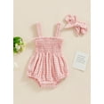 thumbnail image 3 of Elippeo Baby Girls 2Pcs Summer Outfits 3 6 12 18 Months Sleeveless Frill Smocked Strap Romper with Headband Set, 3 of 10