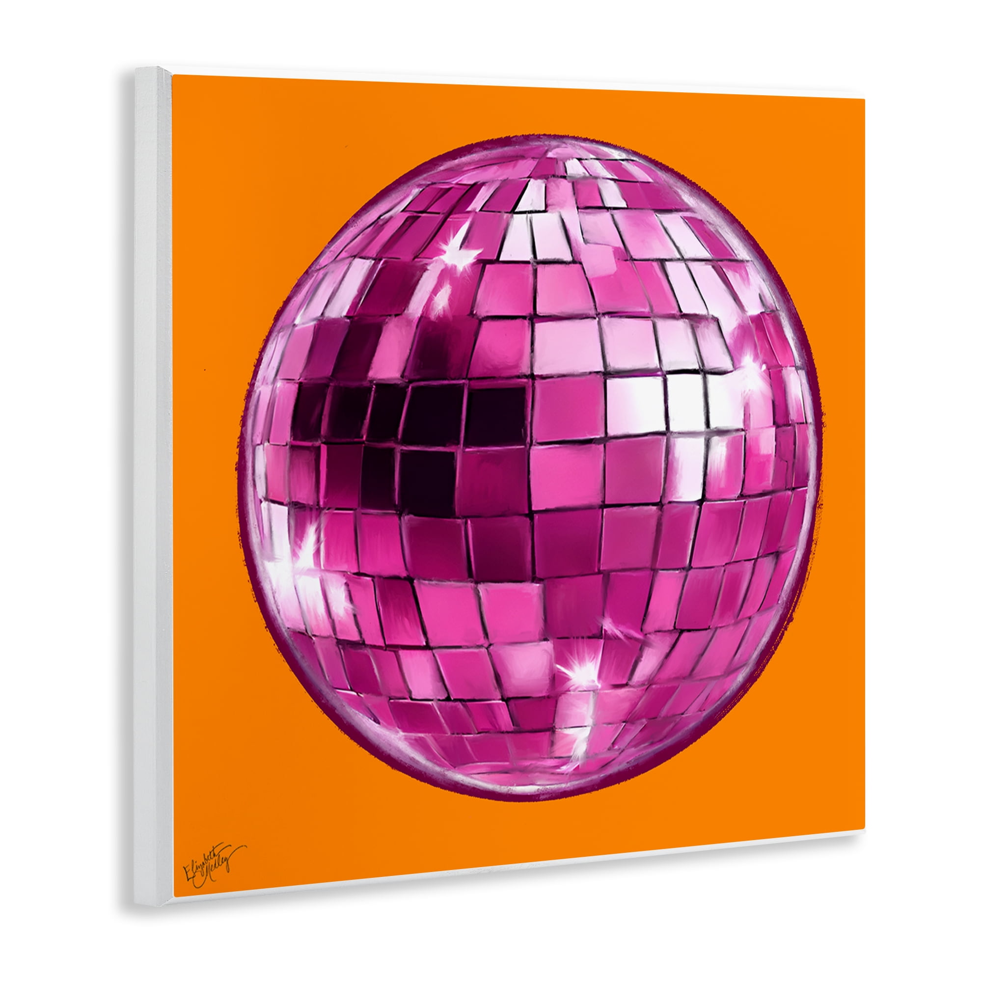 Stupell Industries Disco Ball on Orange Novelty & Humor Painting Unframed Art Print Wall Art, 12 x 12