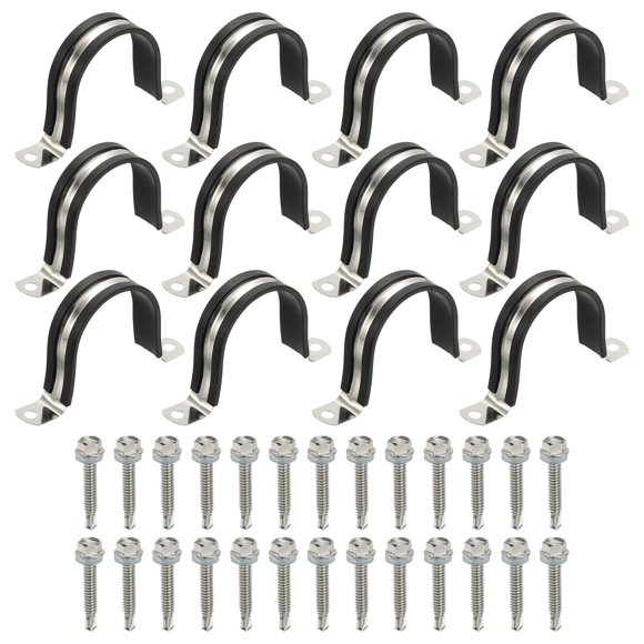 Uxcell 12Pcs Pipe Clamps, 2-3/16 Inch 304 Stainless Steel Rubber Cushioned U Bracket