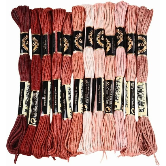 12 Skeins 6 Strands Red Brown Embroidery Thread Variegated Gradient Stitch Floss Polyester Friendship Bracelet String Yarn Threads Bulk