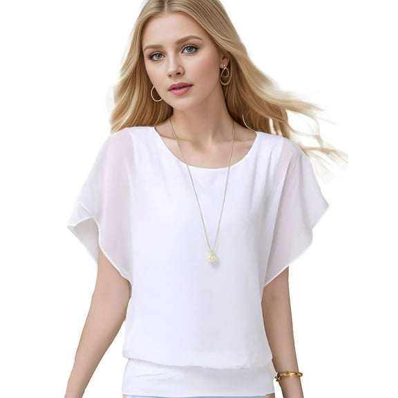 Women's Summer Loose Casual Short Sleeve Chiffon Top T-Shirt Blouse