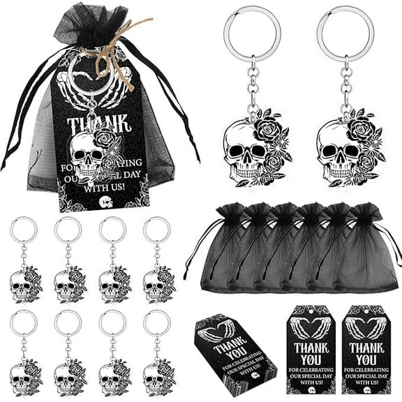 Gothic Themed Party Decorations Skull Party Favor Tags Keychains Gift Bags Black Goth Quirky Gifts Spooky Stocking Stuffers Gift Death To My Twenties Decorations for Engagement Wedding Birthday Party
