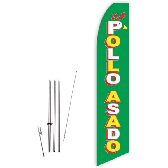 Pollo Asado Green Super Novo Feather Flag - Complete with 15ft Pole Set and Ground Spike