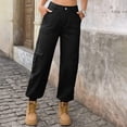 thumbnail image 3 of cocolona Women's Summer Casual Cargo Jeans Elastic Button Waist Straight Denim Pants Outdoor Hiking Gym Joggers with Pocket, 3 of 5
