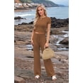 thumbnail image 4 of Womens Summer 2 Piece Outfits Color Block Short Sleeve Tops Tracksuit Slim Fit Pants Matching Set Lounge Sets 2026 Coffee Color S, 4 of 8