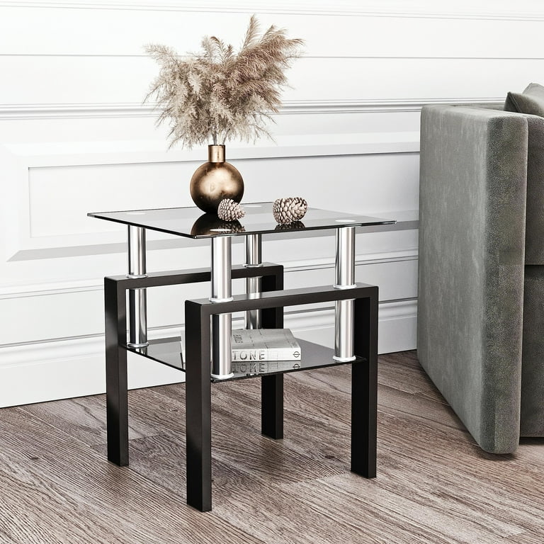 Small Glass End Tables Top Side Table, Square Coffee Table