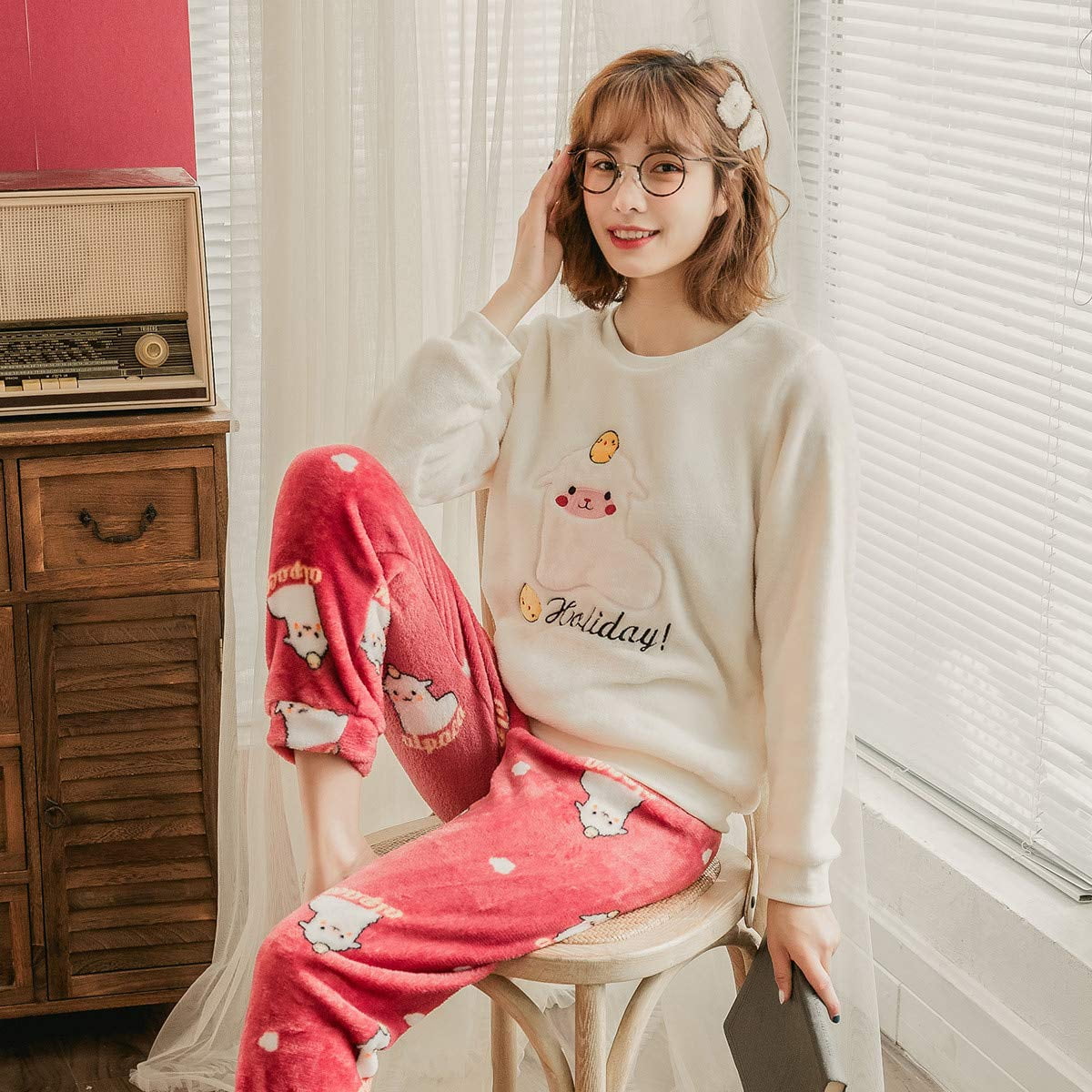 Womens Pajamas Set Pyjamas Warm Winter Fleece Long Sleeve Tops Pants Sleepwear Set For Teen Girls Nightwear Set Red Blue Size M 2xl Walmart Canada