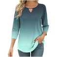thumbnail image 2 of Women Tops under $5! Cagogo 3/4 Length Sleeve Tshirts Shirts for Women Dressy Gradient Color Loose Fit Tunic Tops Summer Trendy Keyhole Crewneck Fashion Cute Basic Tee Shirts Clothes, 2 of 6