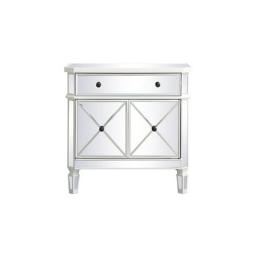 Elegant Decor Contempo 32" Metal and MDF Mirrored Cabinet in Antique White