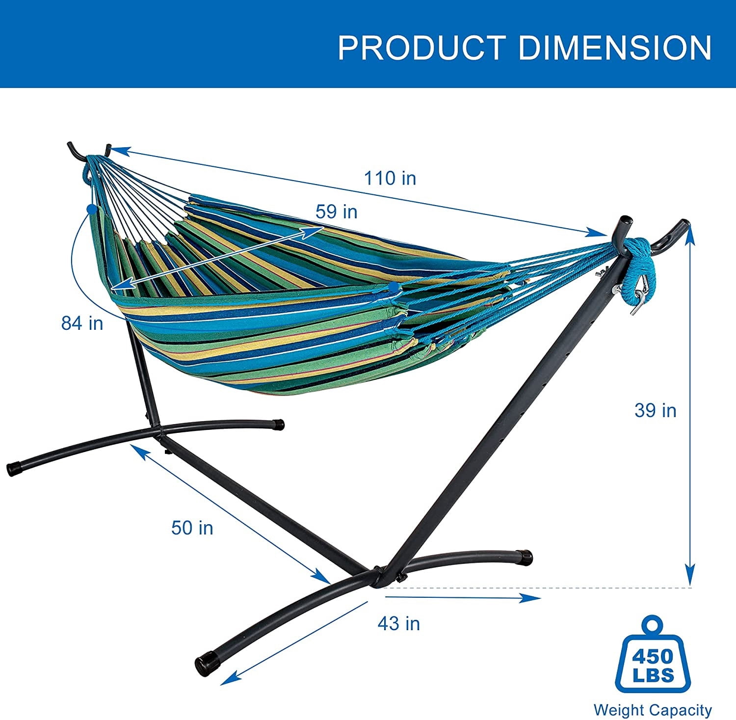 Prime Garden Double Cotton Swing Hammock with Steel Stand,Green