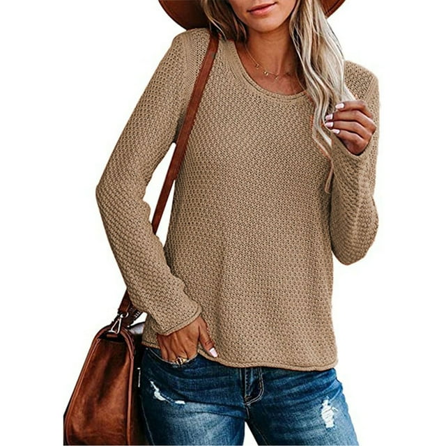 Qertyioot Pulls pour Femmes, Pulls à Col Rond Sweater Manches Longues