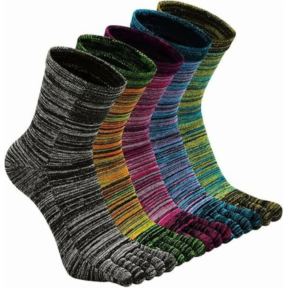 5 Pairs Mens Toe Socks Cotton Athletic Running Five Finger Crew Socks, Fit Size 7-10