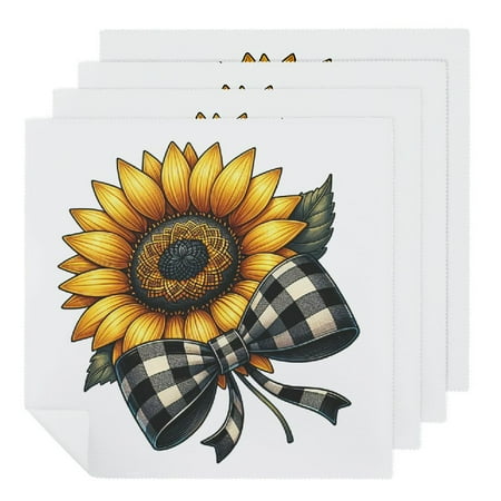 

WENZZ Sunflower Bow Cloth Napkin Reusable Home Decor Set of 6 Polyester Table Napkins for Wedding Party Banquet 4 PCS