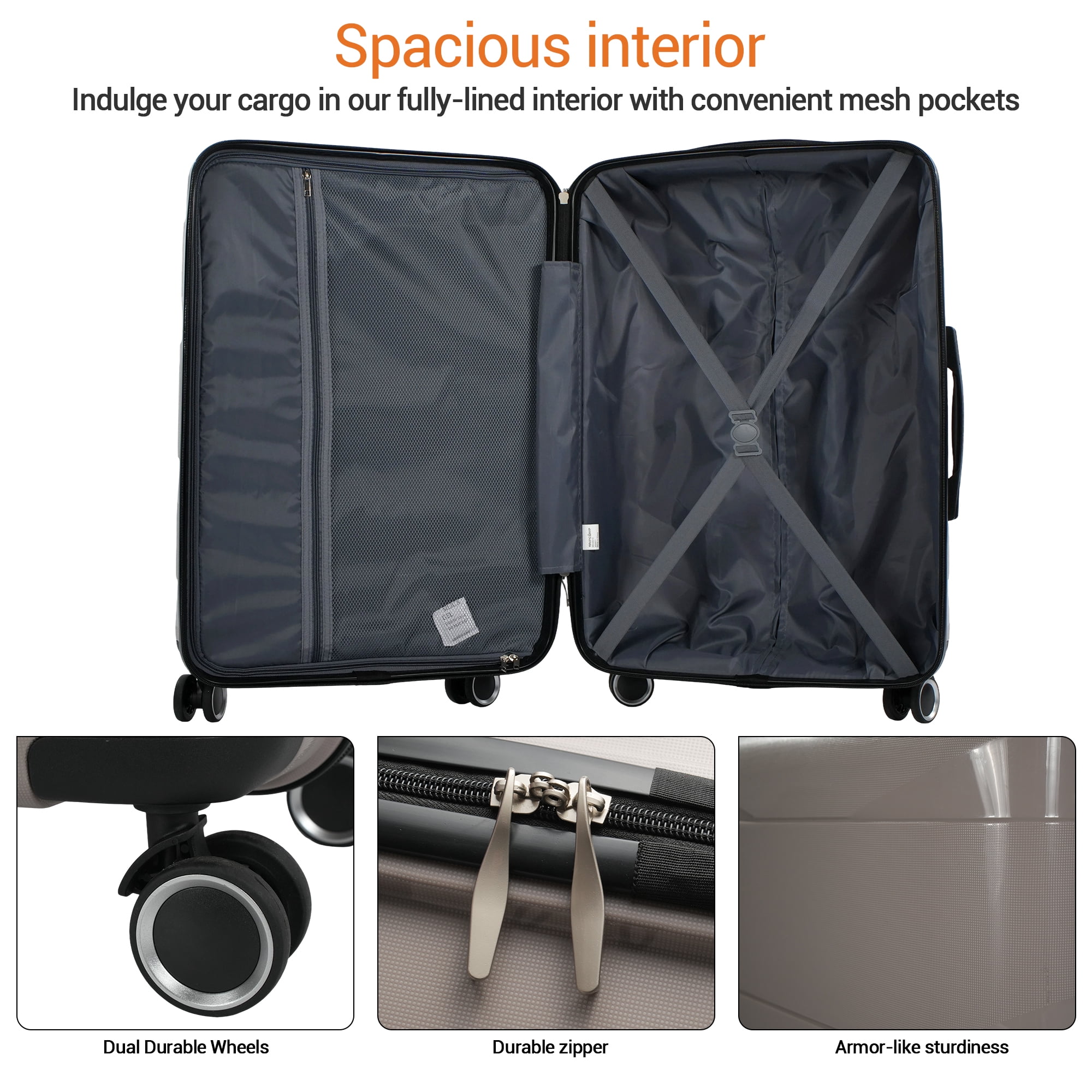 Tripcomp 3-Piece Hardside Luggage Set with TSA Lock, Spinner Wheels and Lightweight Design,  Suitcases in 20, 24 and 28 Inch Sizes,Beige