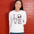 thumbnail image 4 of Love Text Skull Women's Long Sleeve T-shirt Vivid Pink Bone Cute Gothic Skeleton Romance Art Valentine Spooky Halloween, 4 of 7