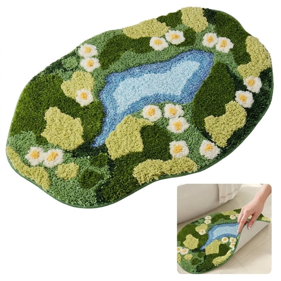 Moss Rug, Cute Green Bathroom Rug, Fun Funky Cool Bath Mat, Thick Absorbent Non Slip Microfiber Rugs for Shower Floor, Bedroom Home Decor