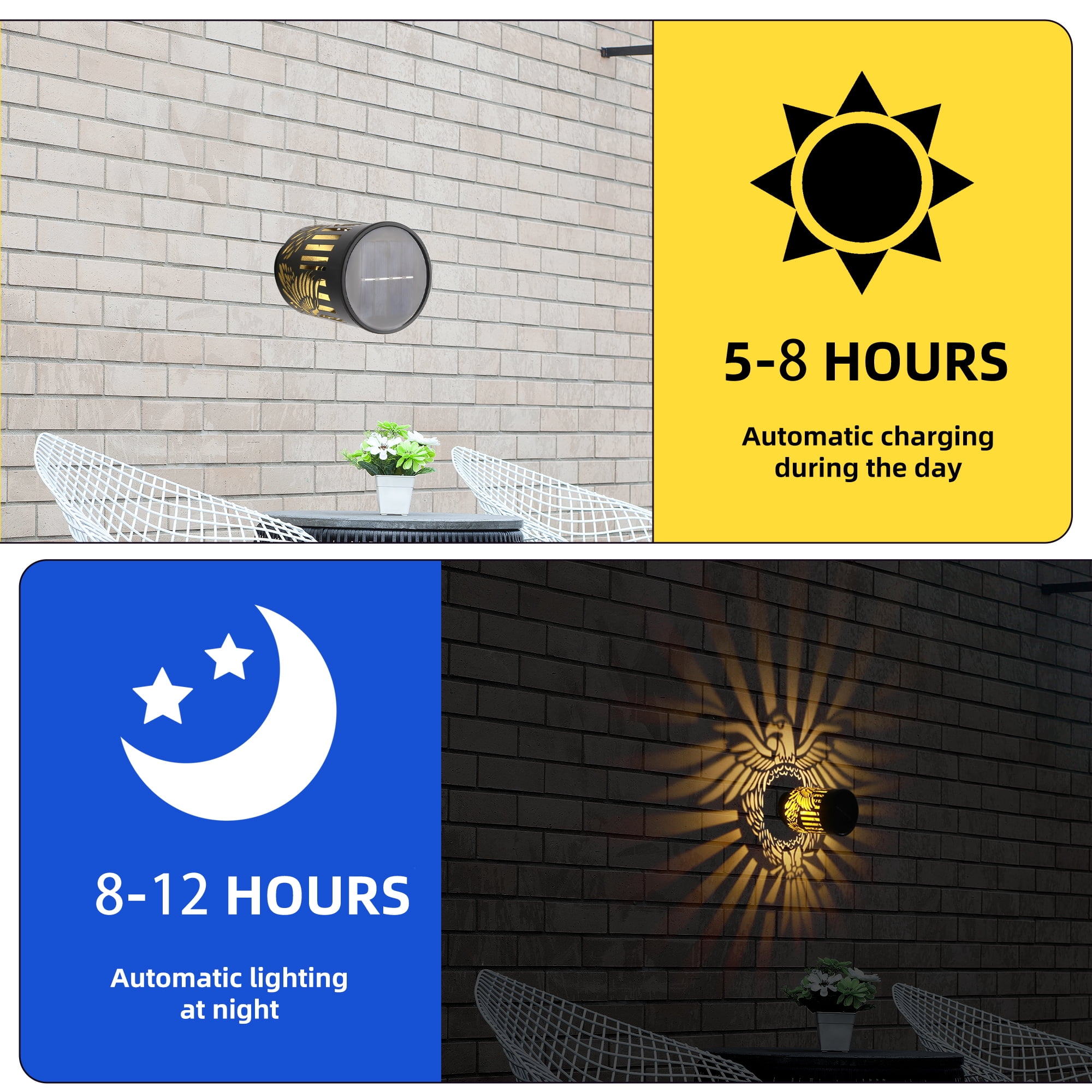 Govvep 2 pack Metal Solar Powered LED Solar Fence Lights: Eagle Pattern Waterproof Outdoor Wall & Deck Step Lighting for Garden, Patio & Backyard
