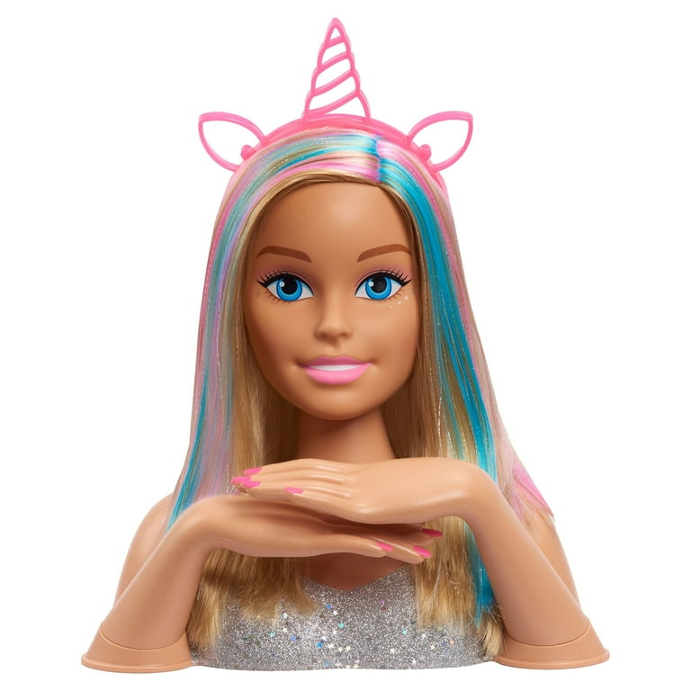Barbie Deluxe 20 Piece Glitter and Go Styling Head Blonde Hair and Unicorn Headband Kids Toys for Ages 5 Up Gifts and Presents