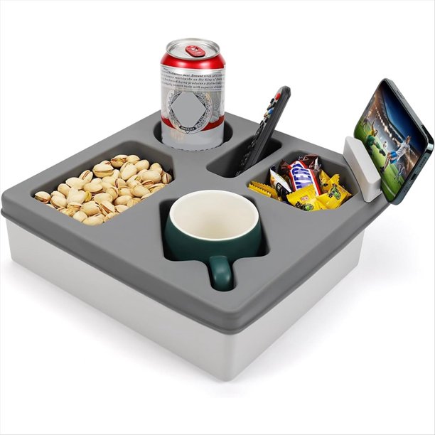 Bandeja Portavasos para Sofá, Organizador de Silicona para Sofá Cama, Asiento de Coche, Portavasos Impermeable con Soporte para Teléfono.