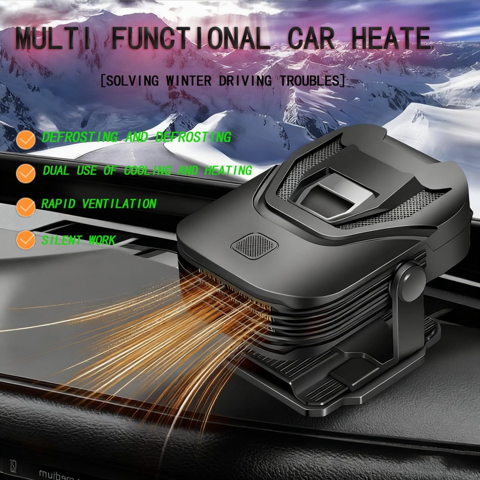 12V Heater for Campervan & Cars, 2-in-1 Portable Car Heater 150W, 360° Rotatable Demister, 1.5m Cable, USB Compatible | All-Season Vehicle