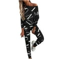 thumbnail image 2 of Women Two Piece Outfits Workout Sets Trendy Graphic Crewneck Tracksuit Long Sleeve Off Shoulder Tops Jogger Matching Sweat Pants Set, 2 of 7