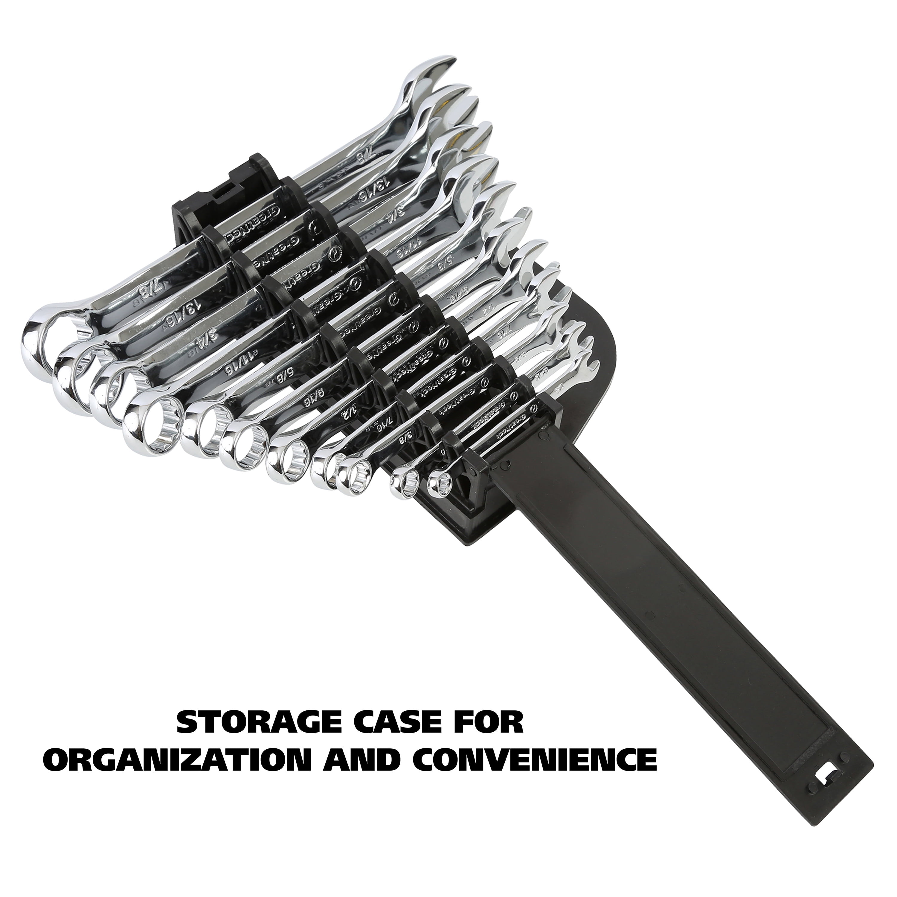 GreatNeck Combination Wrench SAE Set with Rack, Drop Forged Steel, 11 Piece