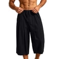 thumbnail image 4 of SAWOBUUN Mens Wide Leg Capri Pants Drawstring Elastic Waist Casual Summer Lightweight Breathable Loose Fit Trousers, 4 of 5