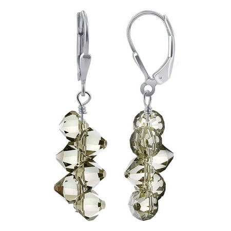Gray Gemstone Earrings - Gem Avenue Sterling Silver Handmade Gray Color Crystal Drop Earrings