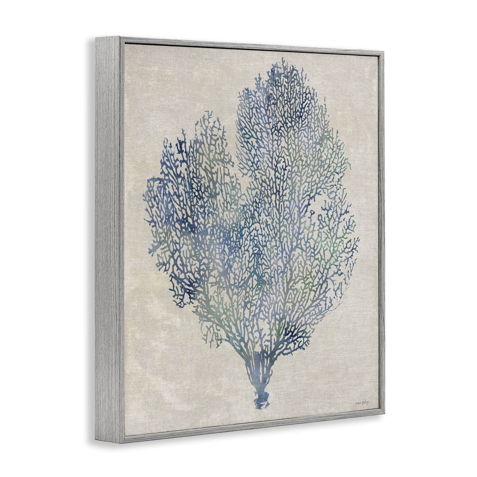 Stupell Industries Fan Coral in Blue & Green Gray Framed Giclee Art, design by Amber Sterling