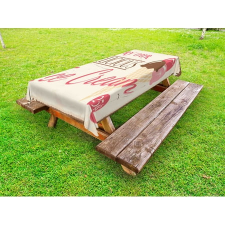 

Ice Cream Outdoor Tablecloth Try Our Delicious Ice Cream Logo Pop Art Style Advertisement Graphic Print Decorative Washable Fabric Picnic Tablecloth 58 X 120 Inches Pink Cream Umber by Ambesonne