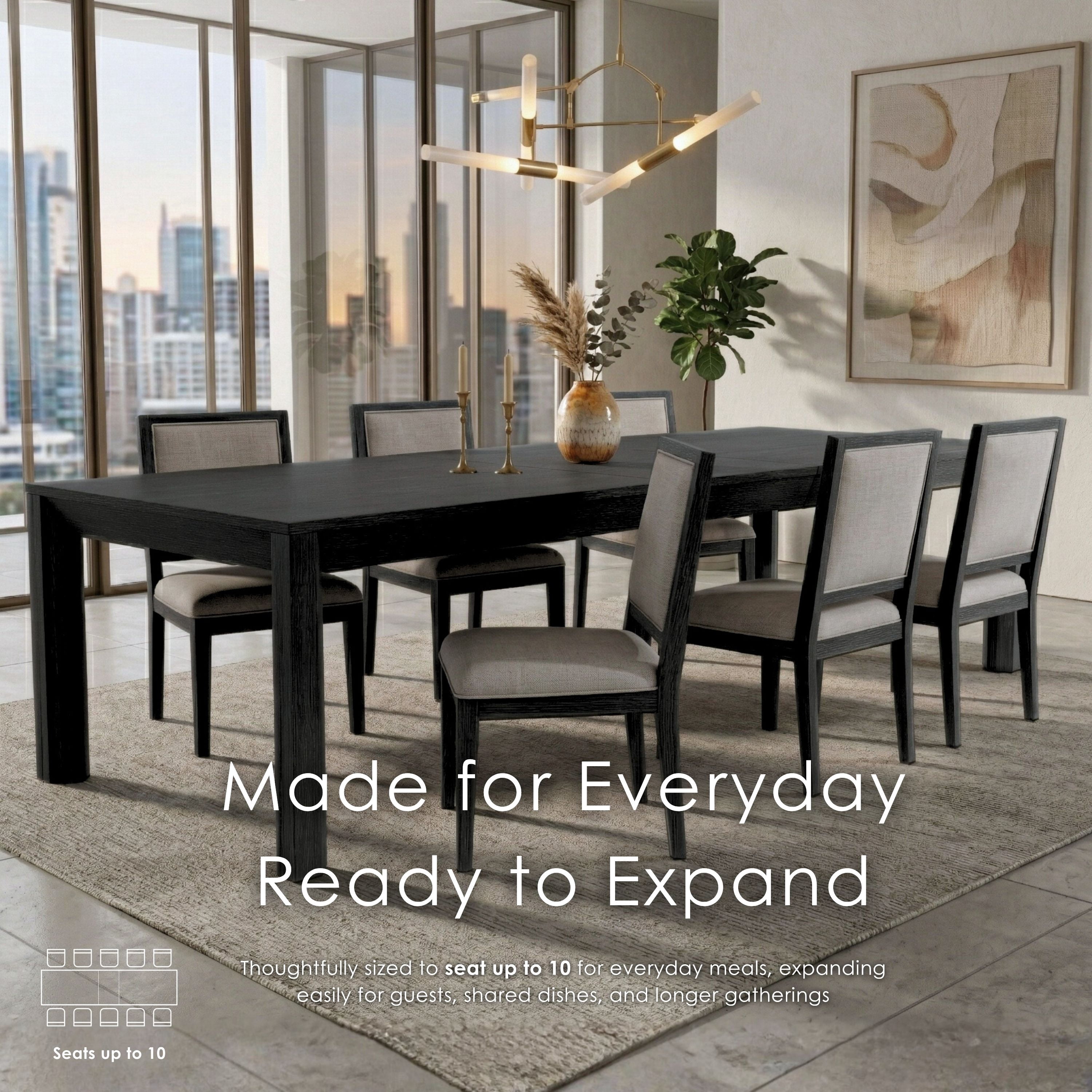 Furniture of America Direx 118" Solid Wood Rectangle Indoor Dining Table, Weathered Black