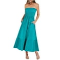 thumbnail image 4 of Itsame Women Summer Dress Pocket Solid Color Thin Dress Blue Size L, 4 of 7
